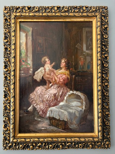 Dipinto olio madre con - olio,